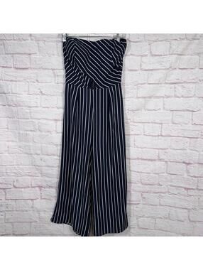 Charlotte Russe Medium Navy and White Striped Strapless Jumpsuit